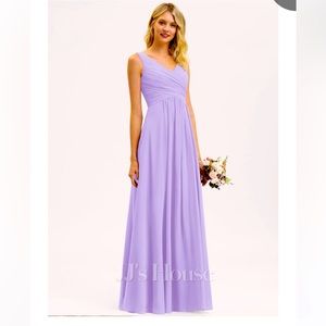 Bridesmaid Dress, V-Neck, Floor-Length, Chiffon & Pleated (Lilac)